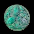 Lalique grenouilles green glass brooch with silver foil and whitish patina in gilt mount stamped lalique 1 58