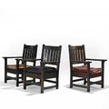 Gustav stickey three early armchairs loose seat cushions on rope seat foundations two have red decals 37 x 27 x 22 12