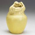 Anna marie valentien rookwood rare modeled mat vase with two nudes matte yellow glaze 1910 minor glaze flake to body and two short and tight firing lines at rim flame markx128zamv 6 14