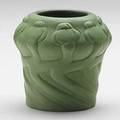 Van briggle early squat vase with poppy pods bright green glaze 1902 professional restoration to minor base chip inscribed aa van briggle 1902 iii 3 34 x 3 34