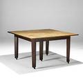 Gustav stickley customordered fiveleg dining table with square top no 632 ca 1907 complete with two leaves on casters note the only such table weve seen red decal 30 12 x 54 sq le