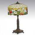 Wilkinson leaded glass and bronze table lamp waterlily pattern shade unmarked base stamped 525 31 x 18 34