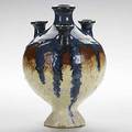 Fulper rare flag vase frothy chinese blue flambe over mahogany and ivory note a fine glaze combination on a rare shape the best of these weve seen vertical oval incised mark pan pacific expo l