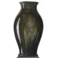 Fulper large baluster vase olive green flambe glaze restoration to two areas on rim raised vertical racetrack mark 16 12 x 8 14