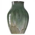 Fulper unique tall molded vase fine frothy flemington green flambe restoration around rim raised vertical racetrack mark 12 14 x 8