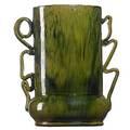 George ohr large vessel with crimped handles speckled green and amber glaze restoration to one side stamped ge ohr biloxi miss 7 x 7