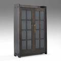 Gustav stickley early doubledoor bookcase with mitered mullions and three fixed shelves red decal 55 34 x 35 34 x 12