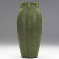 Grueby tall vase with leaves and buds circular stamp 11 12 x 5 12