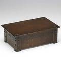 Roycroft extremely rare incised and riveted hammered copper hinged box verdigris patina on squares note the only such box weve ever seen orb and cross mark 3 12 x 10 12 x 6 34