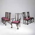 Chippendale style dining chairs set of six two arm and four side all with ball and claw feet slip seats and mahogany frames 19th20th c armchair 40 12 x 29 x 21