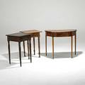 Three tables two country end tables together with a mahogany card table with serpentine front all 19th20th c card table 29 x 35 14 x 17