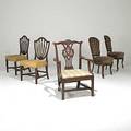 Pair of federal side chairs mahogany ca 1800 together with a mahogany armchair and pair of victorian side chairs in walnut 19th c tallest 39 12 x 28 x 23