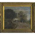 19th c landscapes two art works oil on canvas of a pastoral scene with cows framed signed illegibly 20 x 24 forest landscape framed 15 x 20