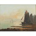 20th c french seascape oil on canvas of bretagne fish boats on the coast framed signed legoec 12 x 15 34