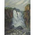 American landscape 20th c oil on canvas of a waterfall framed 30 x 20