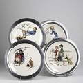Norman rockwell gorham four limited edition plates with sterling rims 20th c each 13 dia