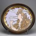 Style of alphonse mucha large art nouveau charger painted with a smoking woman signed florence selmeir  dated 1907 18 dia