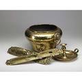 Brass pair of art nouveau style door handles footed coal scuttle candlestick 19th20th c largest 14