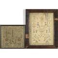 Samplers grouping of six samplers each framed 19th c all with damage largest 19 14 x 16 12 sight