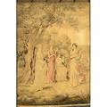 After lionel peraux french b 1871 jacquardloomed tapestry depicting muses in a pastoral setting with brass mounting bracket 59 x 48