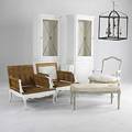 Traditional furniture pair of maison jensen style lounge chair frames bergere frame ottoman frame and two china cabinets all painted white together with a wrought iron lantern cabinet 81 x 2