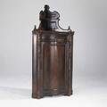 Empire corner cupboard mahogany with gallery top and serpentine door 19th c 74 12 x 36 12 x 24 12