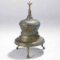 Middle eastern brazier twopiece in brass with egret finial 34 x 21 12