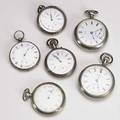 Pocket watches grouping of six including humbert bliet key windkeyset two american walthams elgin etc 19th20th c