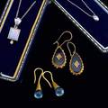 Gold and platinum jewelry platinum and colored diamond pendant on chain opal and diamond necklace in 14k and 18k 18k aquamarine earrings and 14k diamond and onyx earrings 12 gs gw