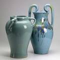 Style of ar cole etc two handled floor vase together with monmouth pottery co oil jar and north carolina style three handled vase tallest 26