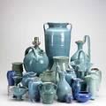 Pisgah forest and north carolina pottery twentytwo pieces in turquoise glazes one marked pisgah forest several other southern marks tallest 15 12