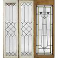 Stained glass casement pair and individual panel geometric decoration 20th c largest 63 x 22