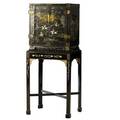 Chinese cabinet on stand black lacquer with painted decoration 19th c 49 x 20 14 x 14 14