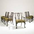 Chippendale style dining chairs set of six in mahogany upholstered seats ball and claw feet 20th c 39 x 25 12 x 23