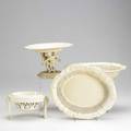 English creamware two leeds pottery openwork baskets together with a compote and small footed basin tallest 5 12