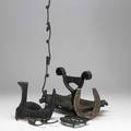 Wrought and cast iron six japan hanging monkeys bootscraper suydam stove co advertising horseshoe enterprise philadelphia trivet blackeys shoe last 19th20th c tallest 9