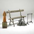 Garden furniture faux bois bench lead putti fountain statue terra cotta friar statue and iron table frame bench 35 x 57 x 23