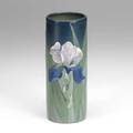 Weller cylinder vase decorated with an iris some damage 8 12 x 3 14