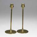 Jarvie style pair of brass candlesticks each 11 x 4 12 dia