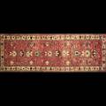 Persian hamadan runner repeating decorative design in reds blues and ivory ca 1970 42 x 122