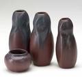 Van briggle four cabinet vases in persian rose glaze with floral decoration impressed marks 6