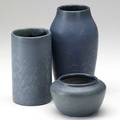 Hampshire three vases all in frothy blue glaze two marked tallest 9