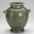 Fulper urnshaped vase in frothy green glaze racetrack mark 12 x 11