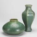 Fulper two vases in similar glaze one marked taller 11