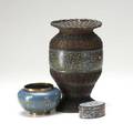 Cloisonne grouping woven balustershaped vase ovoid vase and covered box tallest 11