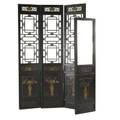 Four ebonized screen panels gilt vase carving and one with mirrored top largest 96 12 x 20 12