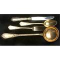 French silver gilt flatware armand fesnais paris 18771927 three piece rococo motif service for six and a soup ladle 8 12 forks 8 12 spoon 10 14 hollow handled knives 13 12 ladle scri