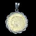 Indian head coin pendant american 1908 five dollar gold coin in rope twist frame 129 gs