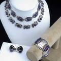 Mexican silver and amethyst jewelry five pieces include necklaces bracelet and earrings 1842 gs necklace 17 x 58