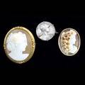 Three victorian cameo brooches french silver medallion deeply rendered shell cameo in 14k and shell cameo in gf largest 2 116 x 1 34